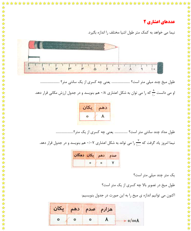 جلد جزوه ریاضی پنجم (فصل5- اعشار)